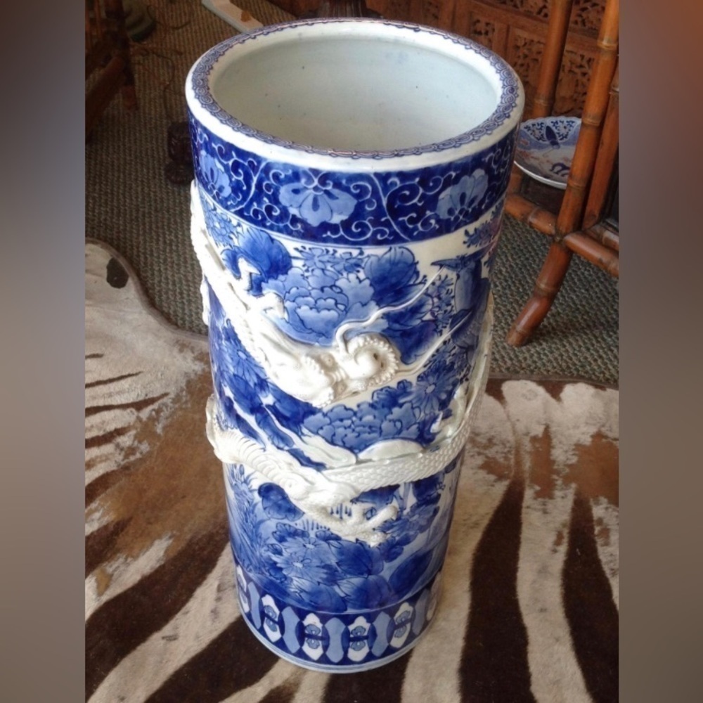 19th Century Chinese Blue and White Umbrella Stand